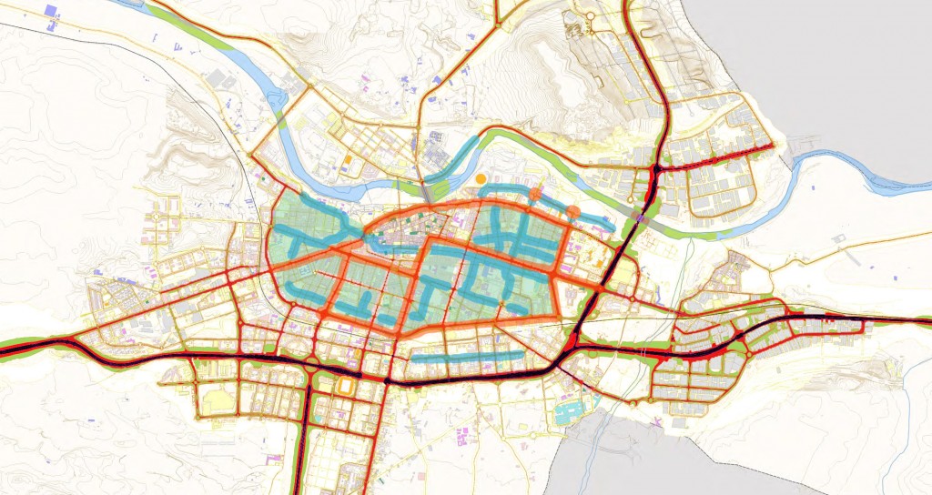 Mapa de ruido con sugerencia de calles tranquilas para Logroño. Pincha en la imagen para descargarla o ampliar.