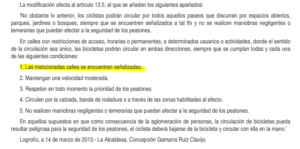 La modificación de la ordenanza cívica de Logroño en lo que concierne a uso de calles "peatonales".